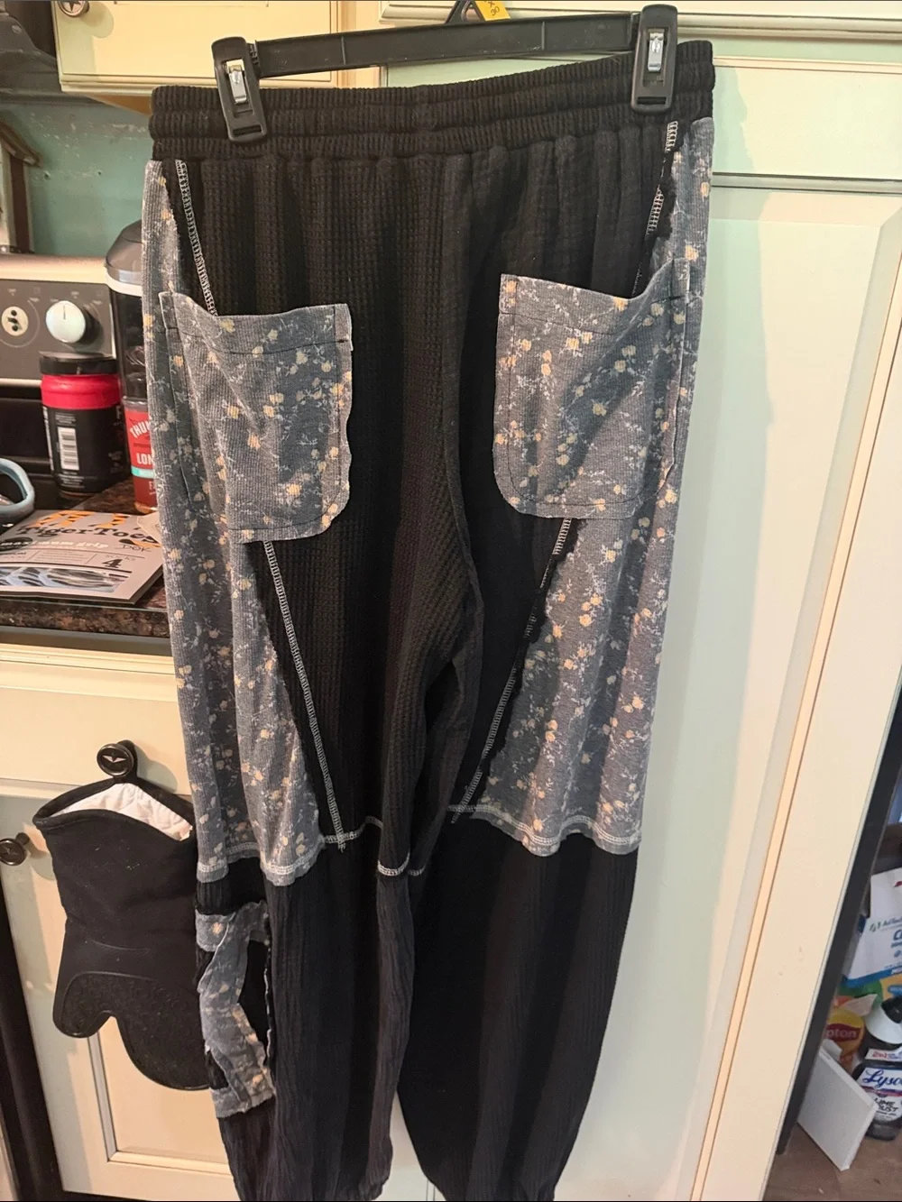POL Black and Gray Floral Patch Joggers - Picture 3 of 4